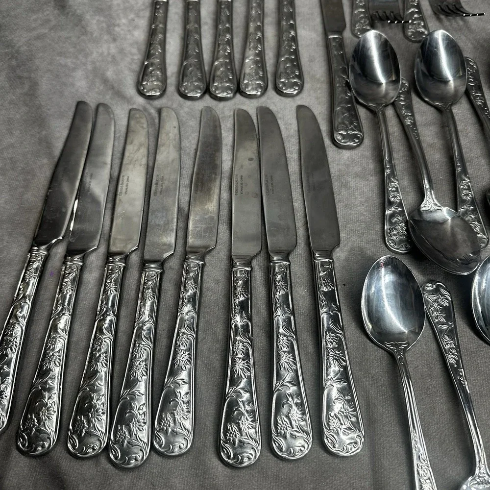 Reed And Barton Queens Garden Flatware 45 Piece Set Fork Knives Spoons